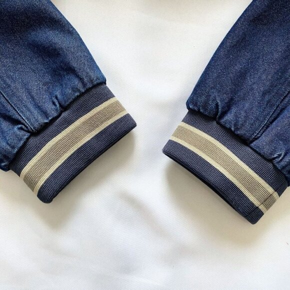 NWOT FRANK AND OAK MEN'S DARK WASH DENIM COLLARLESS BOMBER JACKET - XL - Picture 10 of 14